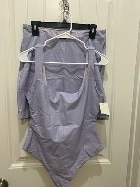 naked wardrobe Lavender Textured Scoop Bodysuit and Skirt set.